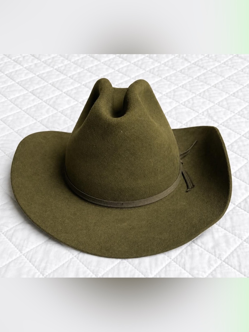Smithbilt Olive Green Felt Western Hat with Brown Leather Sweatband